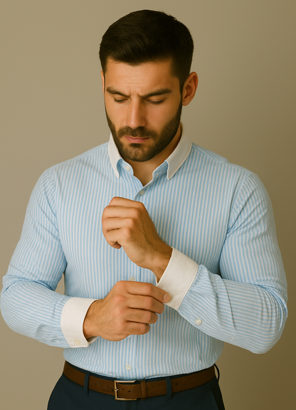 Contrast Collar Light Blue Striped Shirt